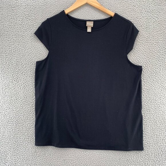 Chicos Top Womens 3 US Extra Large Black Refined Knit Stretch Cap Sleeve Casual - Picture 1 of 10